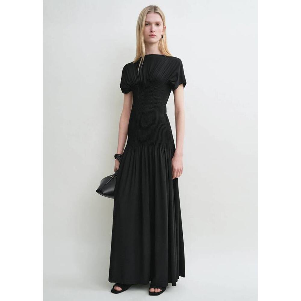 Toteme Knife Pleated Jersey Maxi Dress in Black S